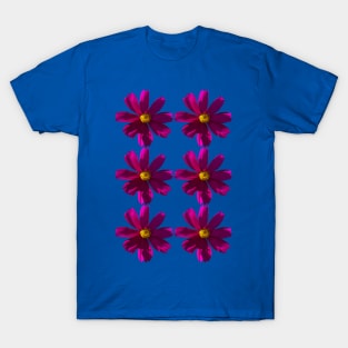 Six Dark Pink Cosmos Flower Pattern T-Shirt